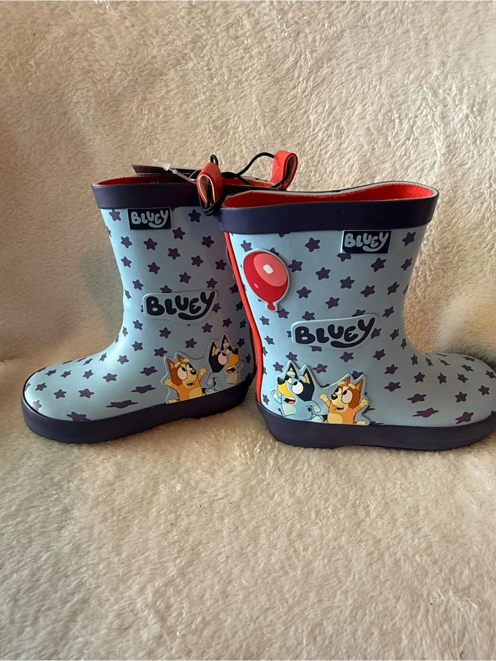 Bluey Light Blue Kids Rain Boots with Purple Stars Girls 5-6 New